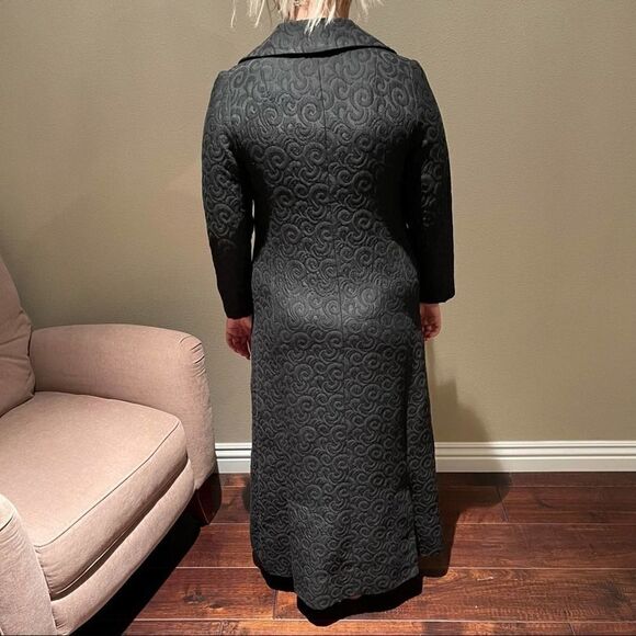 Vintage 1960’s Deadstock Black Matelasse Long Maxi Dress Coat Rhinestone Button - Picture 2 of 10